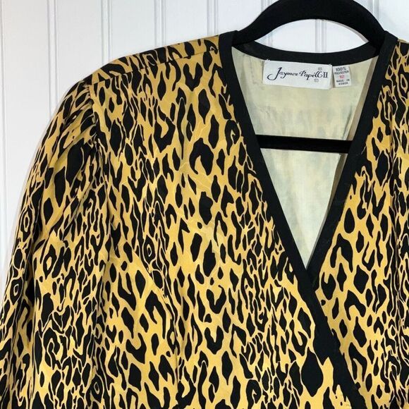 Vintage Jaymee Pape’ll  Wrap Top Womens 12 Black Brown Hi Low Pleated Retro 90’s - Picture 2 of 11